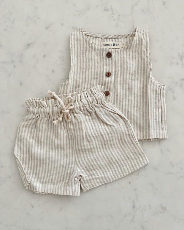 Linen Top & Shorts Set (Striped)