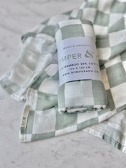Sage Checkered Bamboo Cotton Swaddle