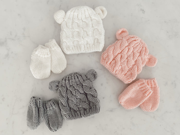 Knitted Mittens and Beanie Set